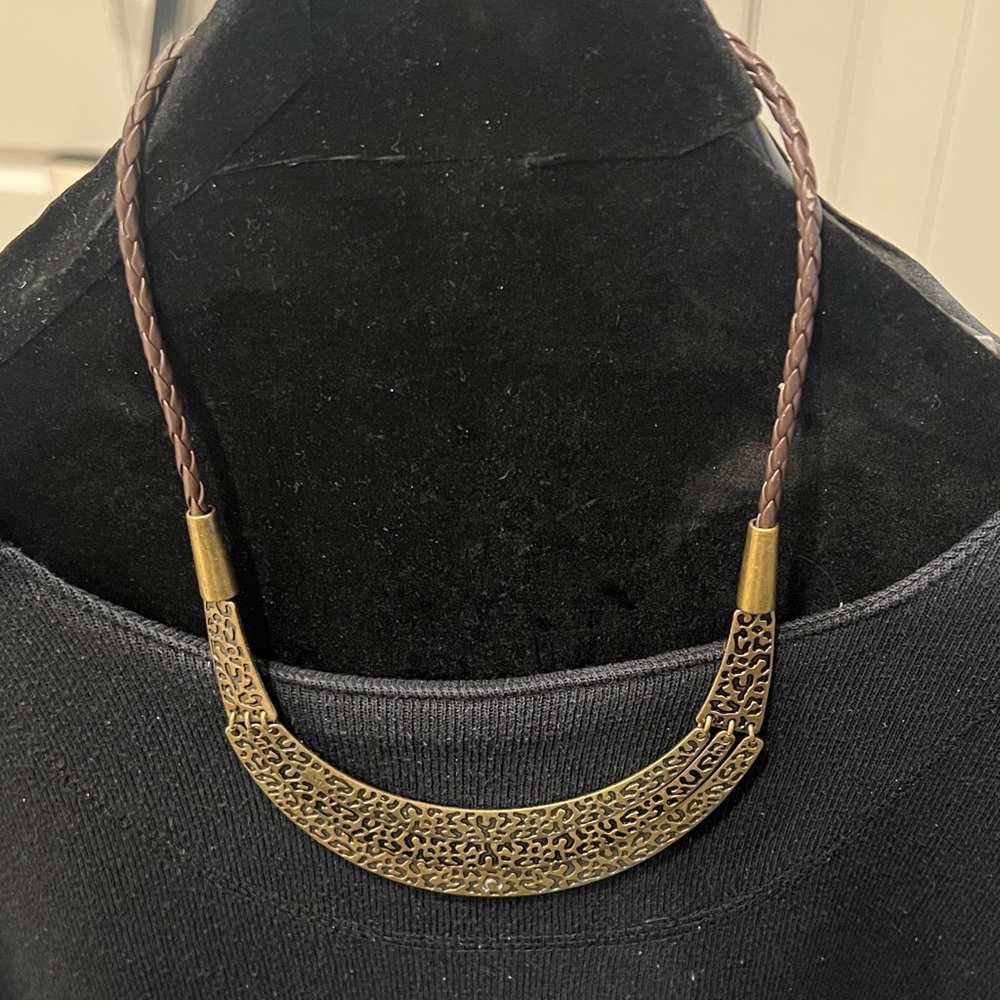 Bronze Filigree Curved Pendant Necklace - reversible